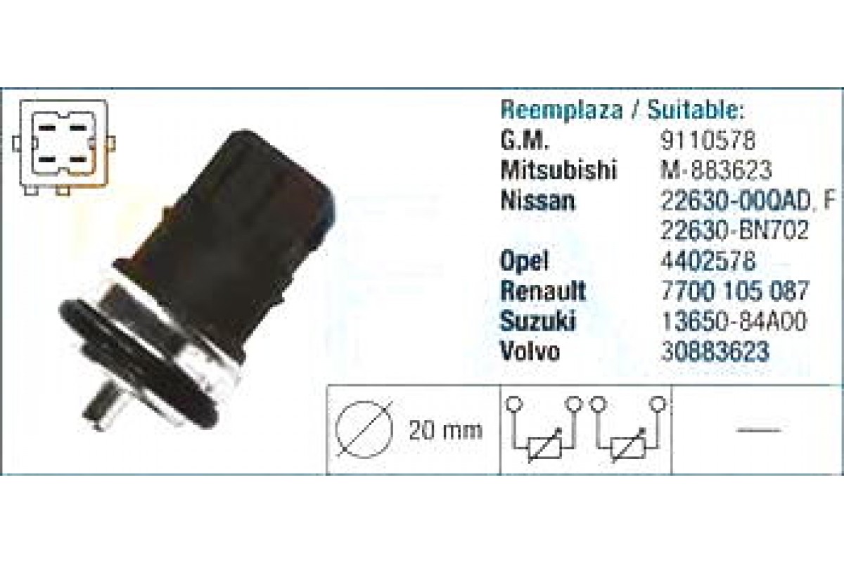 Датчик температуры охл. жидкости на Renault Trafic 01- 1.9dCi, 2.2DTI, 2.5TdCi - Fae(Испания) - FAE33810