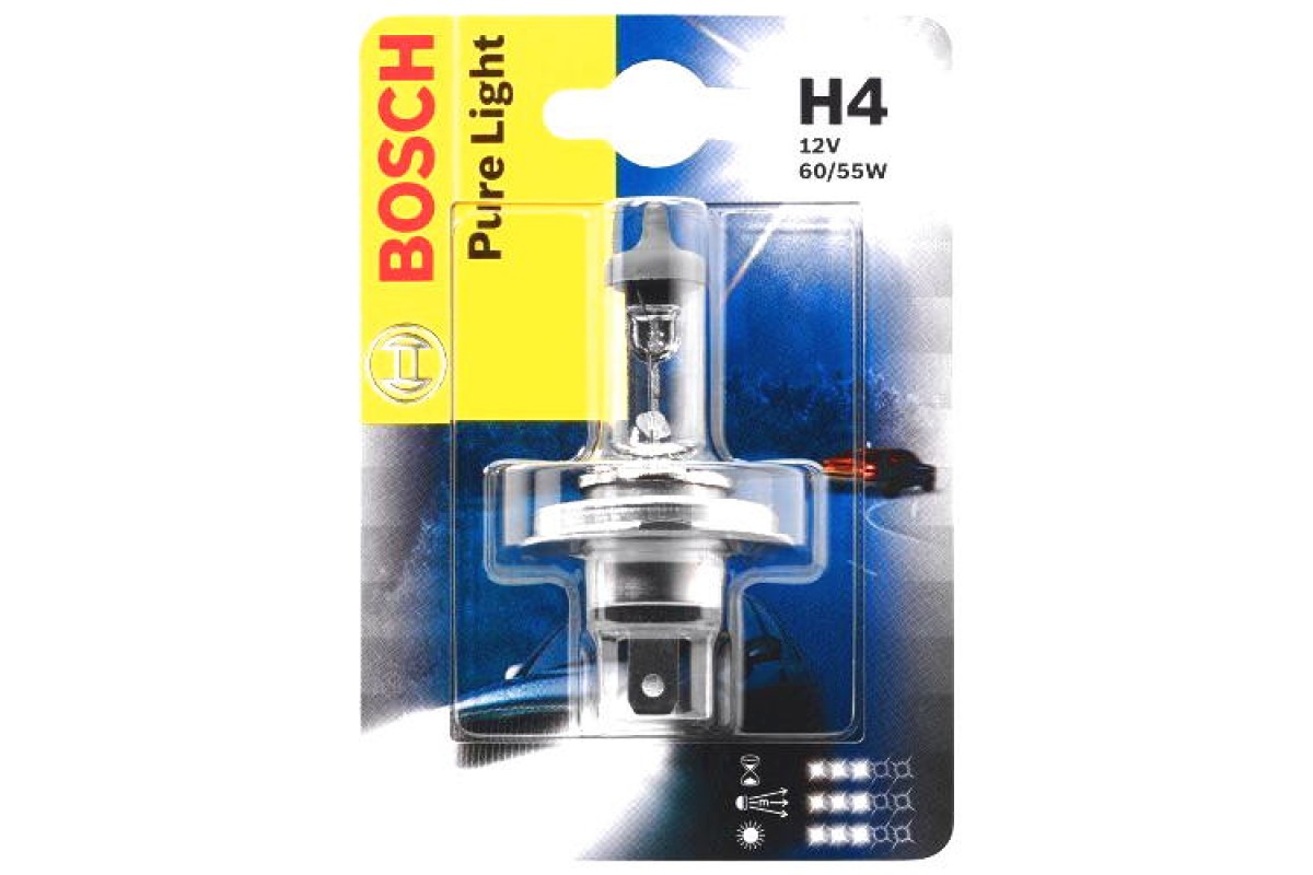 Галогенная лампа H4 12V 60/55W (Pure Ligft) блистер, на Renault Trafic 01 - Bosch (Германия) - 1987301001