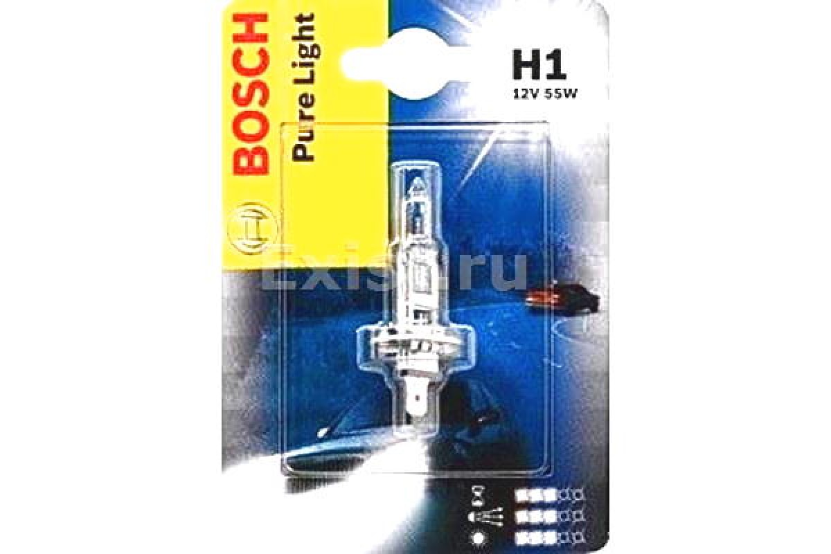 Галогенная лампа H1 12V 55W (Pure Ligft) блистер, на Renault Trafic 2001 - Bosch (Германия) - 1987301005 Галогенная лампа H1 12V 55W (Pure Ligft) блистер, на Renault Trafic 2001 - Bosch (Германия) - 1987301005