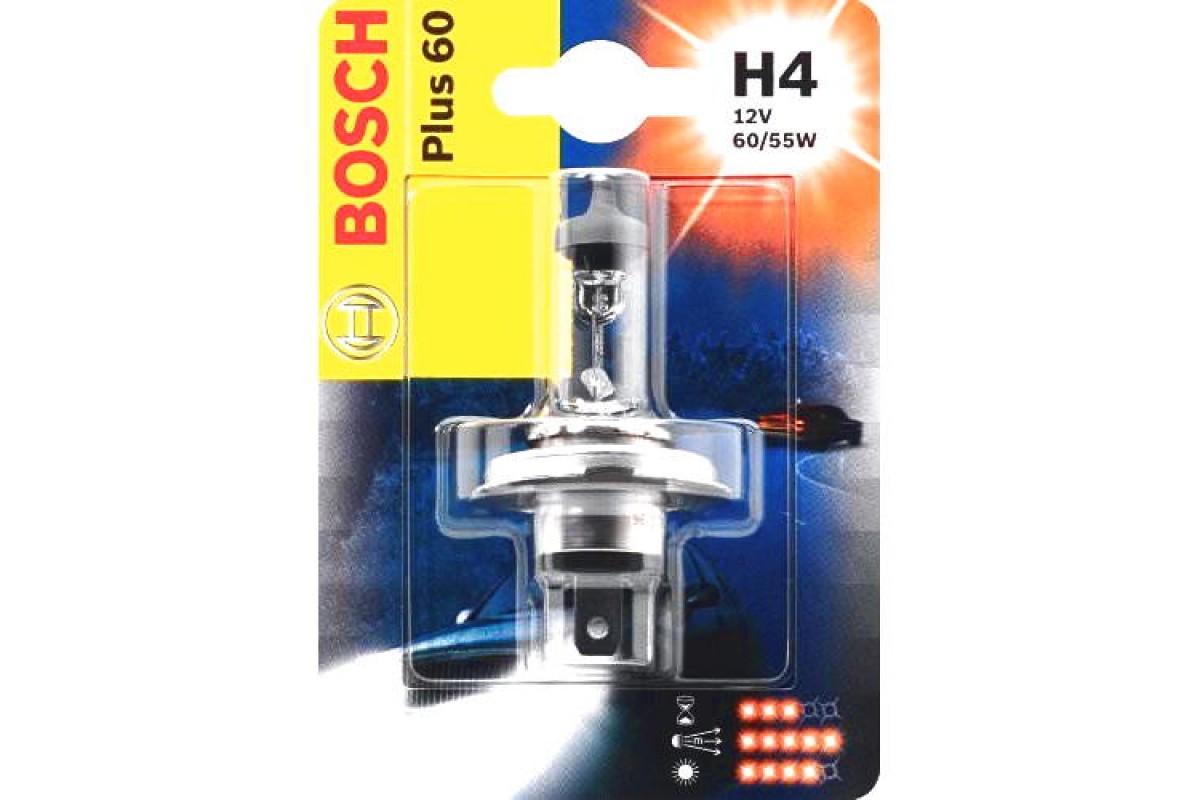 Галогенная лампа H4 12V 60/55W (свет +60%) блистер, на Renault Trafic 2001 - Bosch (Германия) - 1987301040 Галогенная лампа H4 12V 60/55W (свет +60%) блистер, на Renault Trafic 2001 - Bosch (Германия) - 1987301040