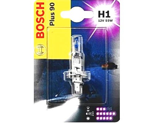 Галогенная лампа H1 12V 55W (свет +90%) блистер, на Renault Trafic 2001 - Bosch (Германия) - 1987301076