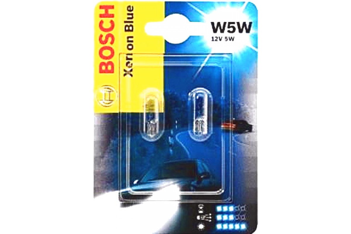 Комплект безцокольных ламп W5W 12V 5W /Xenon Blue/ - на Renault Trafic 2001 - Bosch - 198730103 Комплект безцокольных ламп W5W 12V 5W /Xenon Blue/ - на Renault Trafic 2001 - Bosch - 198730103