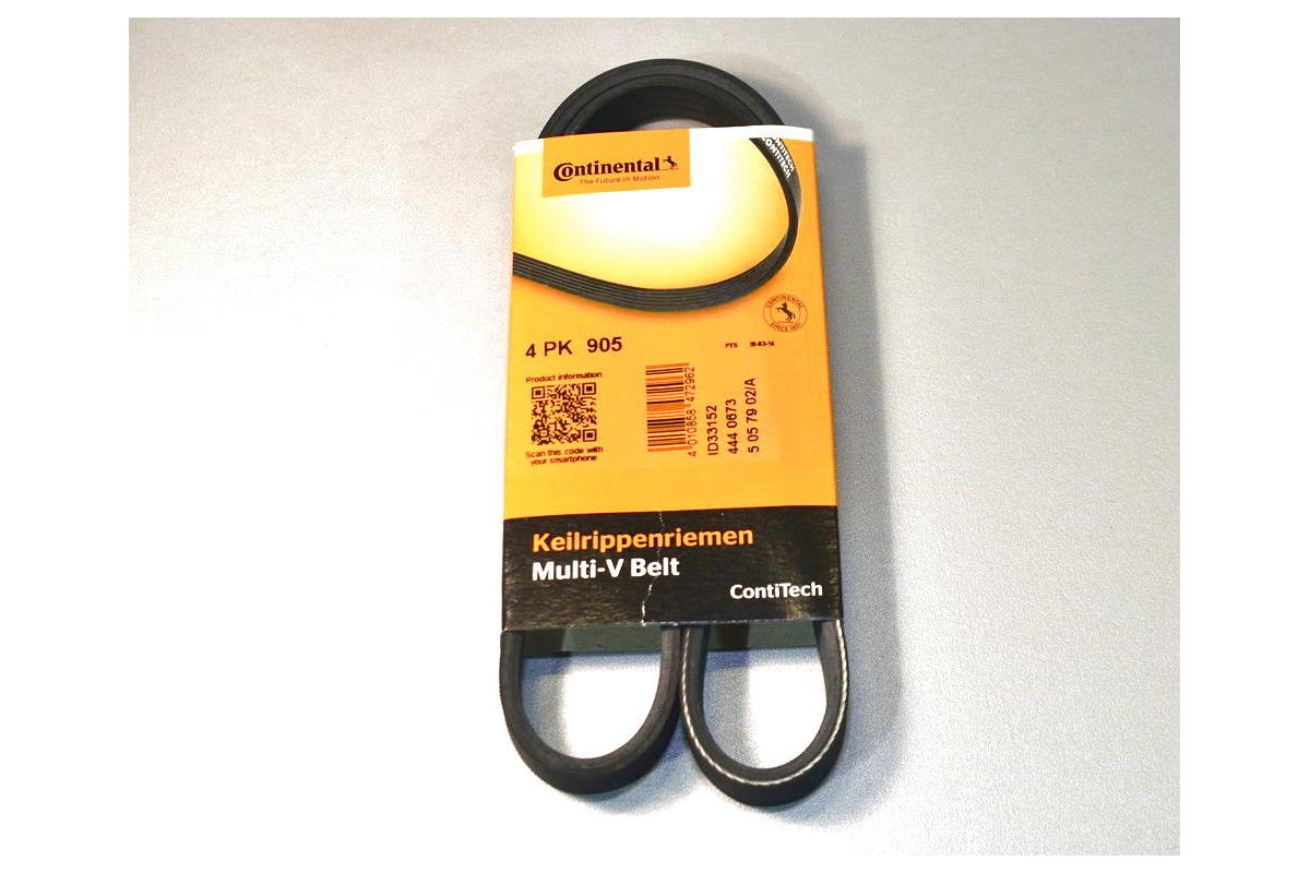 Поликлиновый (ручейковый) ремень на Renault Kangoo 1.2+1.2 16V (PS) -AC 2000-2008 ContiTech (Германия) 4PK905