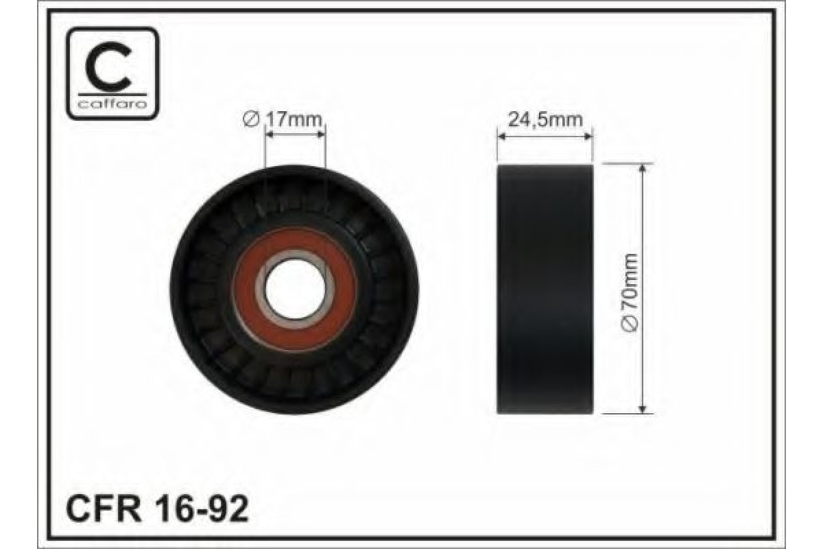 Ролик натяжителя ремня генератора (с 2006.01) VW Transporter T5 1.9TDI 2006-2009 16-92 CAFFARO (Польша) Ролик натяжителя ремня генератора (с 2006.01) VW Transporter T5 1.9TDI 2006-2009 16-92 CAFFARO (Польша)