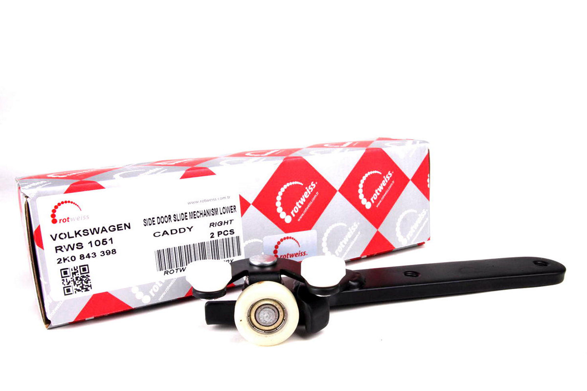 Ролик правой боковой двери нижний (с кронштейном) VW Caddy III 2004-2015 RWS1051 ROTWEISS (Турция)