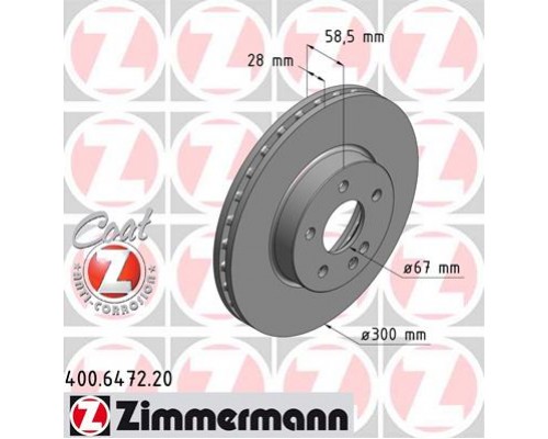 Тормозной диск передний (300х28мм) MB Vito 639 2003- 400.6472.20 ZIMMERMANN (Германия)