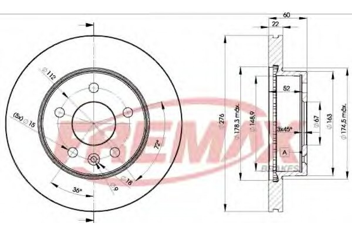 Тормозной диск передний вентилируемый (276х22мм) MB Vito 638 1996-2003 BD6380 FREMAX (Испания) Тормозной диск передний вентилируемый (276х22мм) MB Vito 638 1996-2003 BD6380 FREMAX (Испания)
