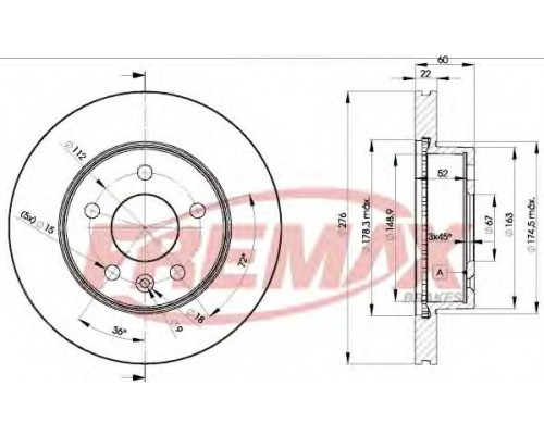 Тормозной диск передний вентилируемый (276х22мм) MB Vito 638 1996-2003 BD6380 FREMAX (Испания)