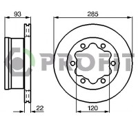 Тормозной диск задний (со сдвоенным колесом, 285х22мм) VW LT 46 1996-2006 5010-0191 PROFIT (Чехия)