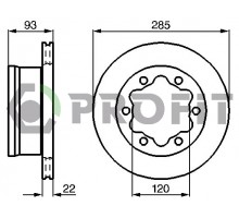 Тормозной диск задний (со сдвоенным колесом, 285х22мм) VW LT 46 1996-2006 5010-0191 PROFIT (Чехия)