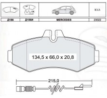 Тормозные колодки передние c датчиком (система BOSCH) MB Vito 638 1996-2003 D186EI INTELLI (Украина)