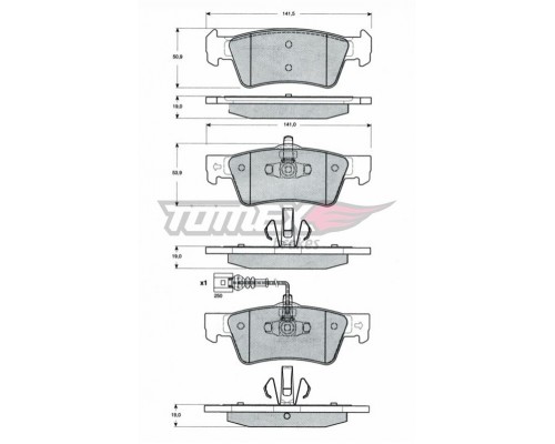 Тормозные колодки задние (ATE, с датчиком) VW Transporter T5 03- 16-14 TOMEX (Польша)