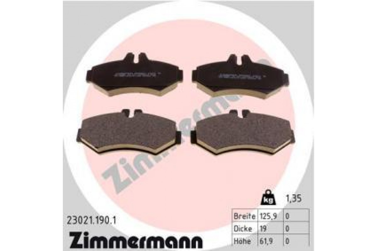 Тормозные колодки задние (BOSCH, 126x65x19мм) MB Sprinter 208-316 1995-2006 23021.190.1 ZIMMERMANN (Германия) Тормозные колодки задние (BOSCH, 126x65x19мм) MB Sprinter 208-316 1995-2006 23021.190.1 ZIMMERMANN (Германия)