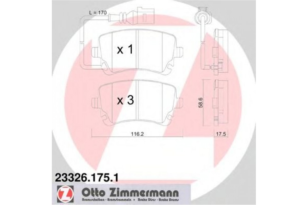 Тормозные колодки задние (LUCAS, с датчиком) VW T5 03- 233261751 ZIMMERMANN (Германия) Тормозные колодки задние (LUCAS, с датчиком) VW T5 03- 233261751 ZIMMERMANN (Германия)