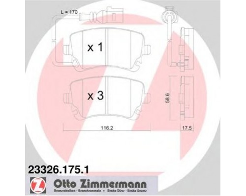 Тормозные колодки задние (LUCAS, с датчиком) VW T5 03- 233261751 ZIMMERMANN (Германия)